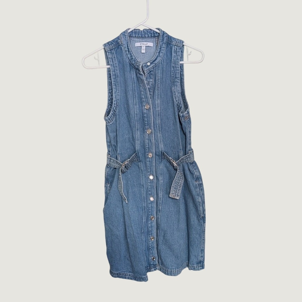 Derek Lam 10 Crosby Denim Mini Dress Blue Sleeveless Utility Button Front XS
